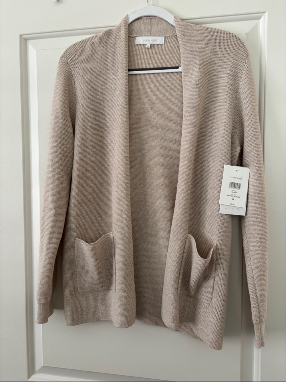 New! Verve Ami beige/oatmeal open front textured cardigan, medium